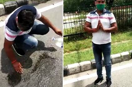 Video: Young Man made to Go \'Down to Earth\' for Spitting on Road