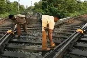 Video: Man does Ayutha Pooja for Railway Tracks