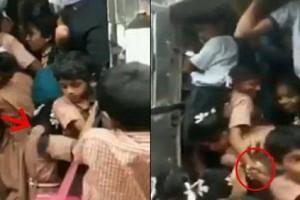 Watch Video: School children hang from crowded public bus while struggling to stand on footboard
