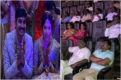 Andhra couple\'s marriage in USA broadcasted in largest theatre
