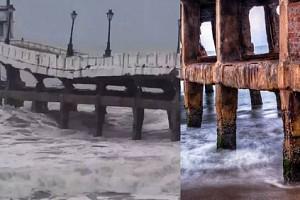 Puducherry sea rages on - Old port bridge collapses at midnight!