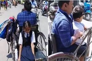 Specially-abled father drops his children off to school in tricycle - MUST WATCH!