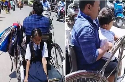 Specially abled father drops his children off to school in tricycle