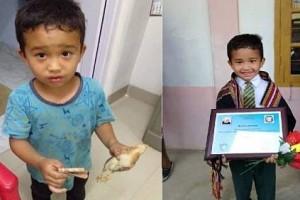 Picture viral! Little boy who took chicken to hospital has been rewarded at school!
