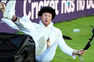 Flintoff falls after dressing up as Elvis Presley