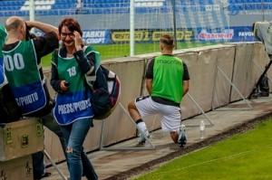 Footballer caught urinating next to pitch during match