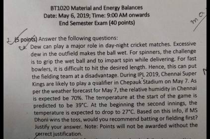 IIT Professor sets a question about dew factor for CSK match