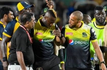 Watch: Andre Russell rushed to hospital after getting hit on