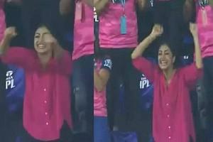 Yuzvendra Chahal's wife Dhanashree celebrates after husband takes wicket - viral video!