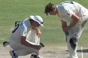 Pat Cummins tries to fix pitch with a hammer - viral video!