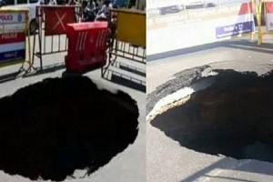 Shocking Video: Another big hole in busy Chennai road!