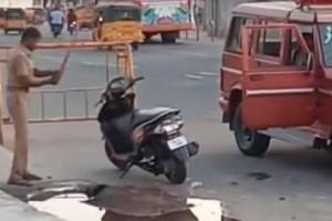 Shocking! Chennai police damage youth's 2-wheeler, Caught on camera!