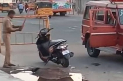 Chennai policemen caught damaging youth scooter with stick