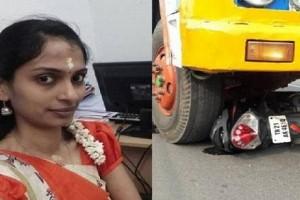 Coimbatore woman gets into accident as lorry runs over her!