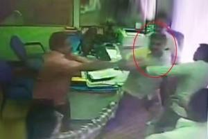 CCTV Footage: Man holds Gun, attacks Broker and Manager inside Canara Bank