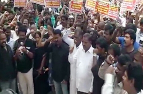 Lawyers sit on railway tracks to protest against NEET in Coimbatore