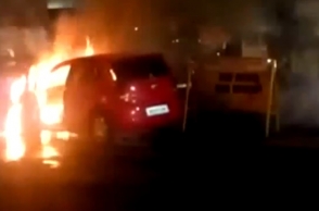 Moving car catches fire near Chennai's TIDEL Park