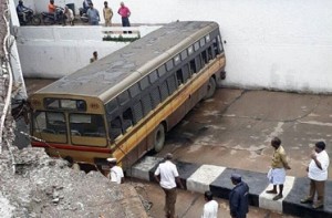 MTC bus rams subway wall near Broadway