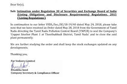 Sterlite's response to Tuticorin plant being shut down