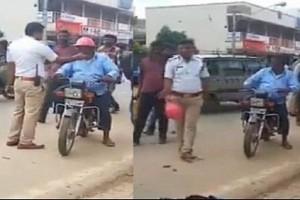Traffic police breaks bikers' helmets; Video goes viral!
