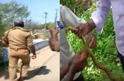 Viral Video shows snake slithering on a policeman!