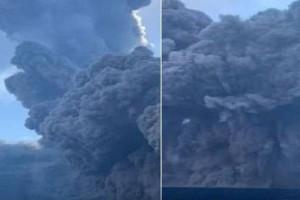 Horrifying video captures tourists trying to escape volcano eruption!
