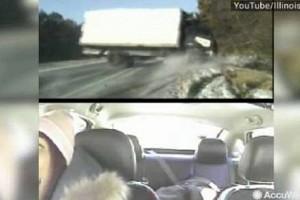 Video: Truck Crashes On Icy Road, 3 People Narrowly Escape Death