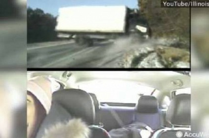 Narrow Escape For 3 As Out Of Control Truck Crashes On Icy Road 