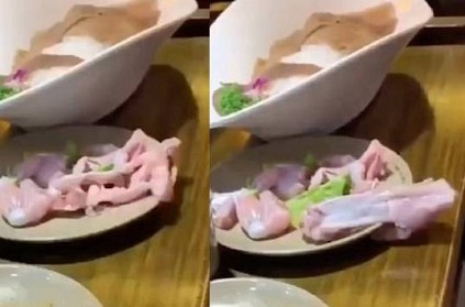 Raw meat mysteriously crawls off the plate and falls down