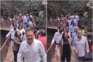 Footbridge collapses during inaugural ceremony by mayor - video goes viral!