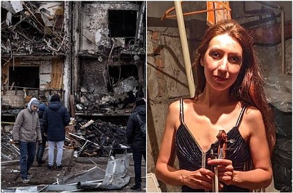 Young violinist Vera Lytochenko from Ukraine plays music amid bombings