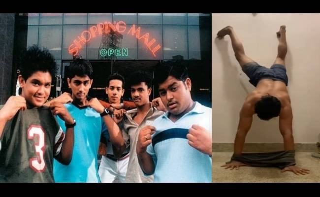 Actor Nakul does the head stand challenge.