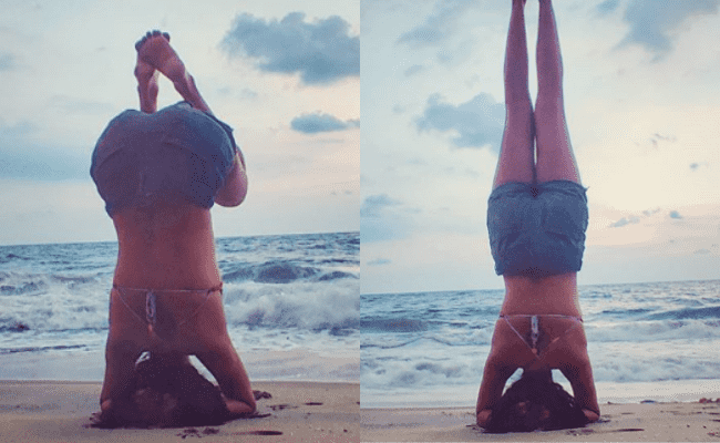 Amala Paul's new moon ritual in the headstand yoga pose
