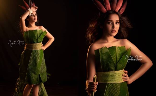 Anikha Surendran latest photoshoot, covered in plantain leaves