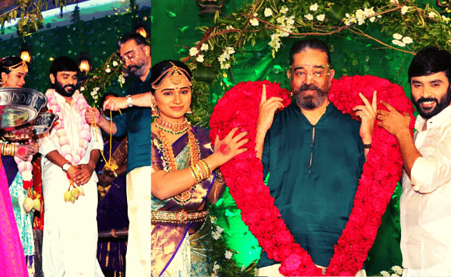 Bigg Boss fame Snehan gets hitched to actress Kannika in Kamal Haasan’s presence; viral pics, video