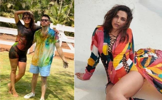 Bollywood stars, Priyanka Chopra and Deepika Padukone's Holi celebration pics go viral on Instagram.