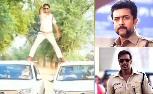 Cop does dangerous stunts of Singham star Ajay Devgn