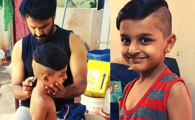 Director Gaurav Narayanan gives haircut to his son during lockdown