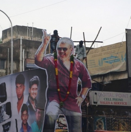 Fans damage a screen in Rohini theatre while celebrating Ajith Vivegam's release