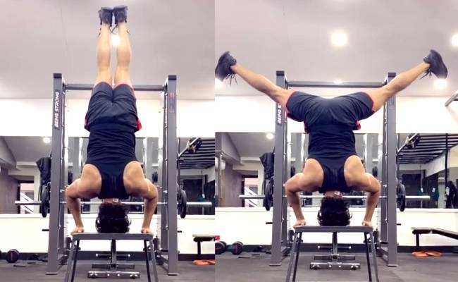 Hero shares his new upside down headstand stunt, video goes viral ft Tovino Thomas