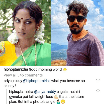 HipHop Tamizha plans to lose his weight like Vishal's sister in law Sriya Reddy