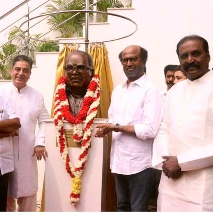 Kamal Haasan and Rajinikanth unveils K Balachanders statue in Raaj Kamal Films International new office