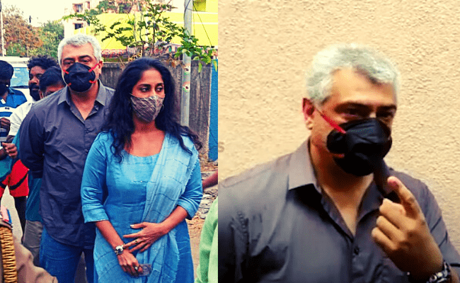Pics of Thala Ajith and Shalini casting their votes for Tamil Nadu Assembly Election 2021 are going viral