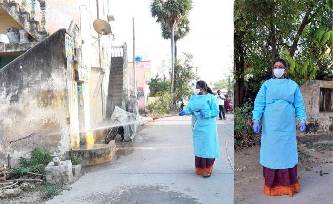 Popular actress MLA sprays disinfectant in her constituency viral pics ft Roja