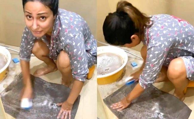 Popular Bigg Boss finalist crying and washing doormats video goes viral ft Hina Khan
