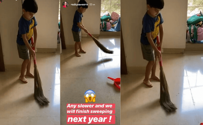 Sameera Reddy shares a story of her son sweeping the floor