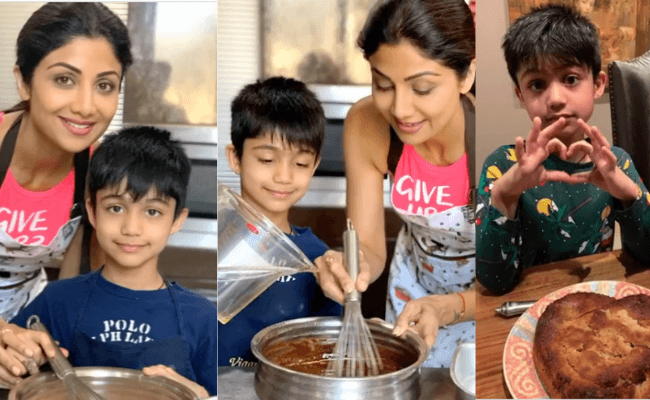 Shilpa Shetty's son Viaan bakes cakes during quarantine.