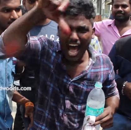 Shocking video of fans cutting their hands with blades FDFS at Chennai Theatre