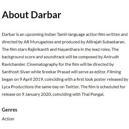 Superstar Rajinikanth and AR Murugadoss’ Darbar to release on 9 January 2020