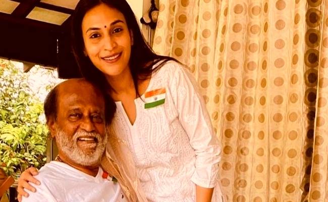 Superstar Rajinikanth and daughter twinning in white steals the limelight with their latest pic